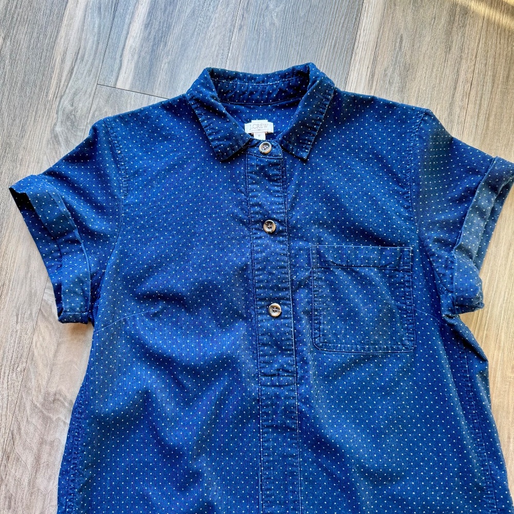 J.Crew Navy Dot Button Front Shirt Dress Cotton Casual Midi‎ - Picture 3 of 12